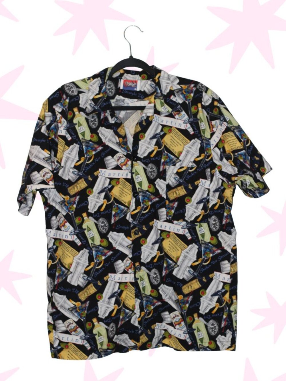 VTG D'em Crazy 100% cotton martini button down short sleeve L